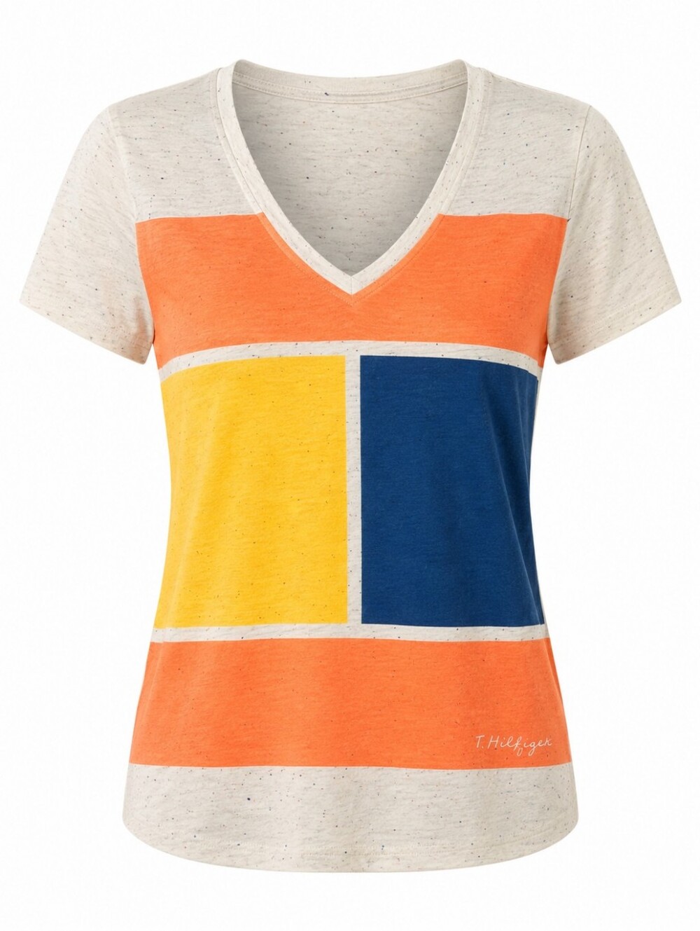 Tommy Hilfiger Women’s Graphic V-Neck Tee Size M Colorblock Flag Relaxed Fit